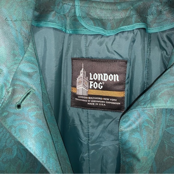 London Fog Vintage Trench Coat Size 6 US Insulated Jacket Emerald Green Floral - Picture 6 of 13